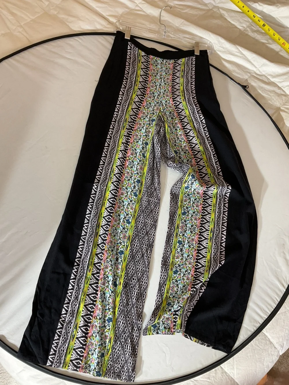 Xhilaration Black Wide Leg Pants with Multicolor Stripe Print
